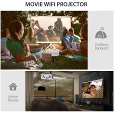 DLP Projector, bonsaii 350 ANSI Lumen Smart WiFi Bluetooth Projector with Hi-Fi Speaker, 3D 1080P 120" Display Supported Movie Projector for Home Theater, Compatible with TV Stick/USB/HDMI/Android/iOS